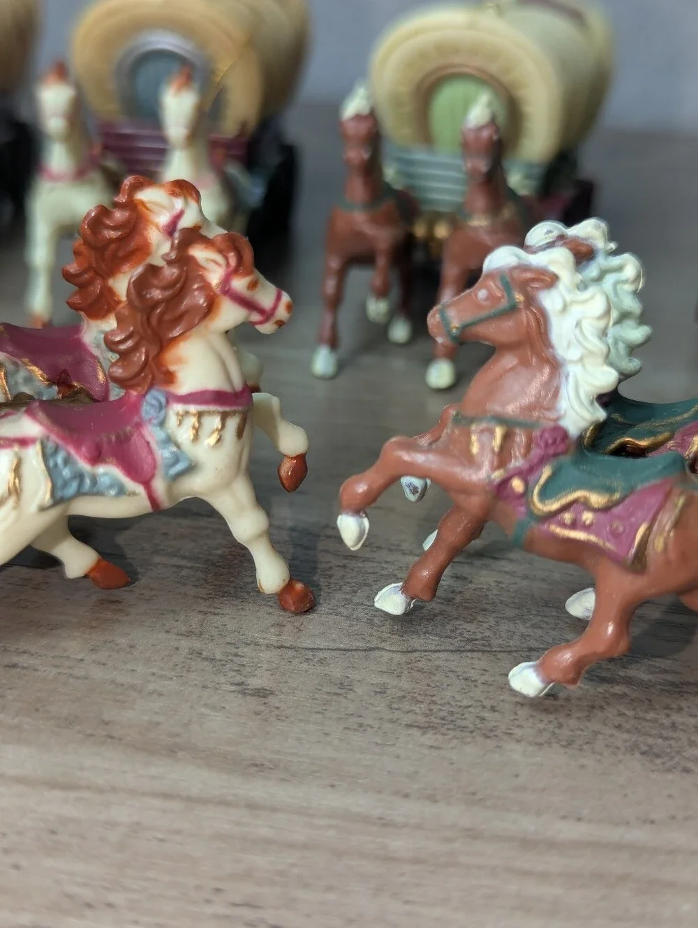 Western Covered Wagon Christmas Ornaments Hard Plastic Set of 6 Vintage